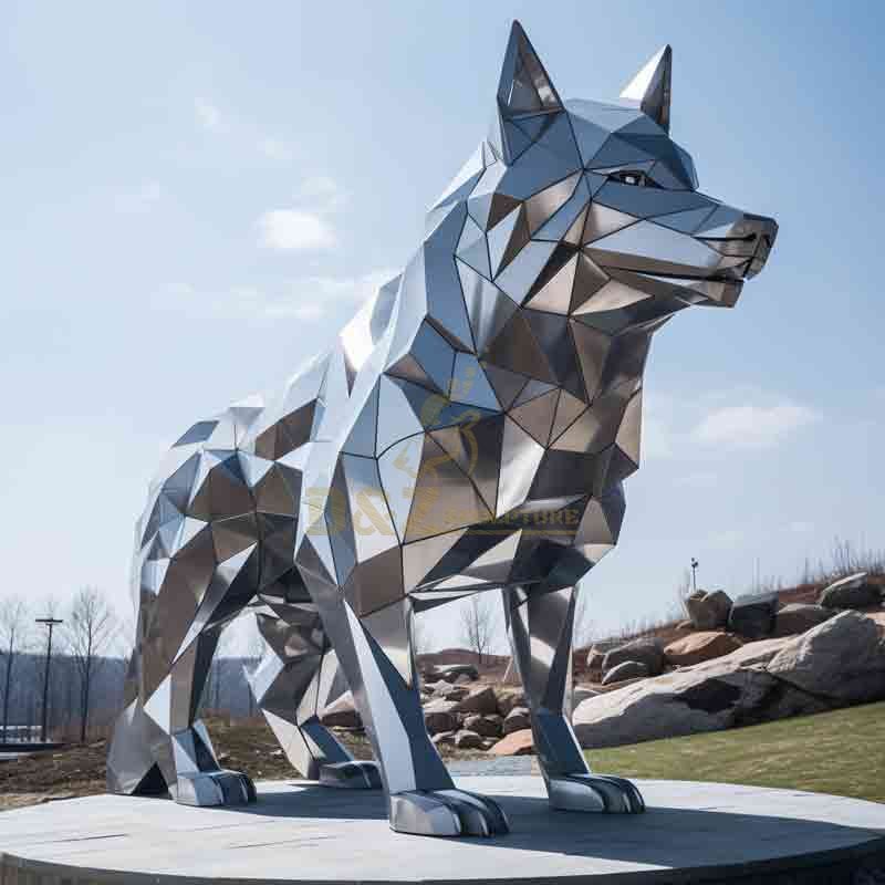 Stainless steel large geometric wolf sculptures for sale