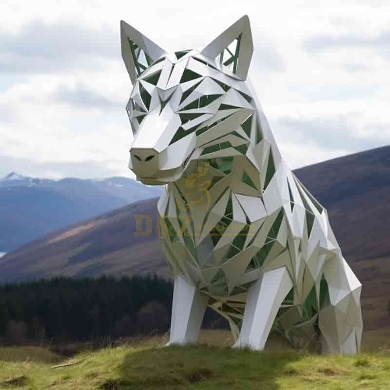 Stainless steel large geometric wolf sculptures for sale