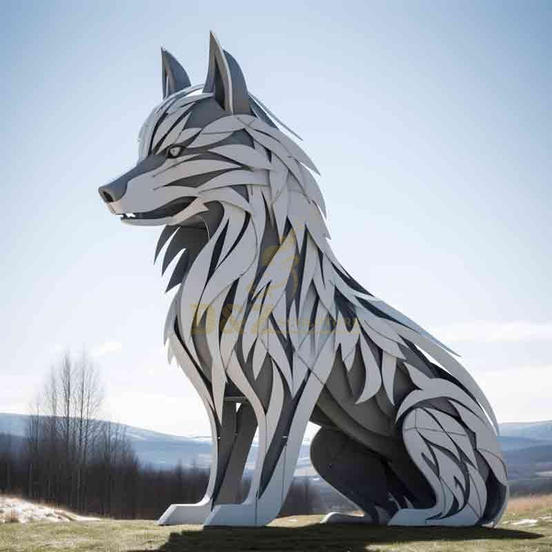 Stainless steel large geometric wolf sculptures for sale