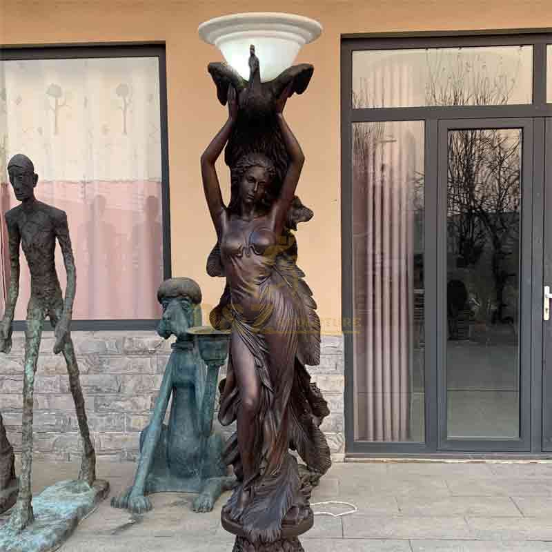 Classical bronze peacock lady statue floor lamp for sale DZ-526