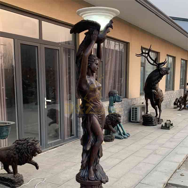 Classical bronze peacock lady statue floor lamp