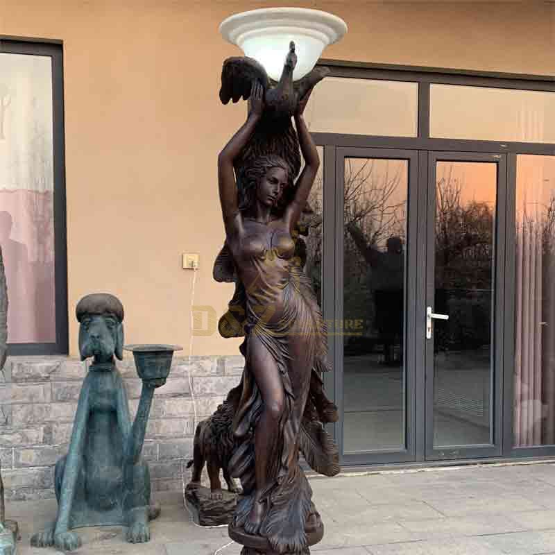 Classical bronze peacock lady statue floor lamp