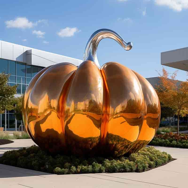 Custom stainless steel giant yellow pumpkin sculpture