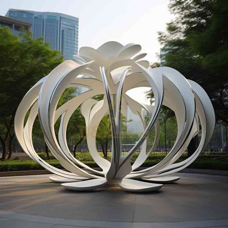 White abstract giant metal flower sculpture pavilion in the garden DZ-529