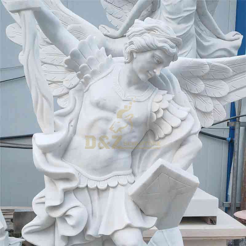 White marble Archangel Michael and devil statue for sale DZ-531