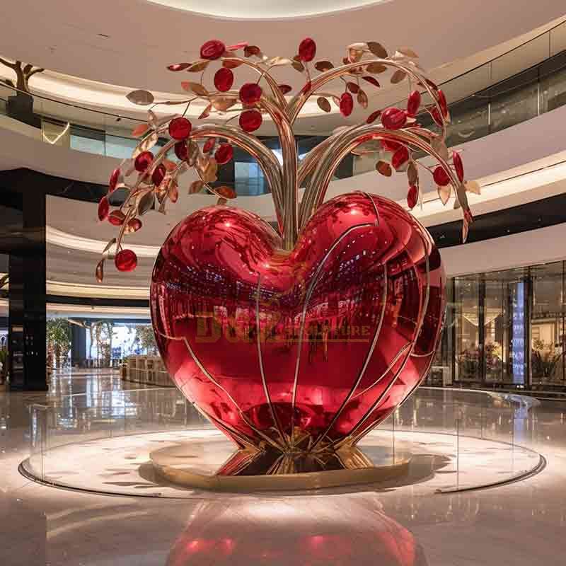 Red stainless steel apple and tree art sculpture: Christmas Eve theme DZ-532