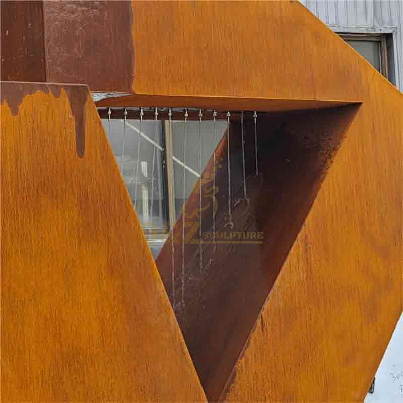 Custom Corten Steel Geometric Outdoor Fountain Sculpture DZ-535