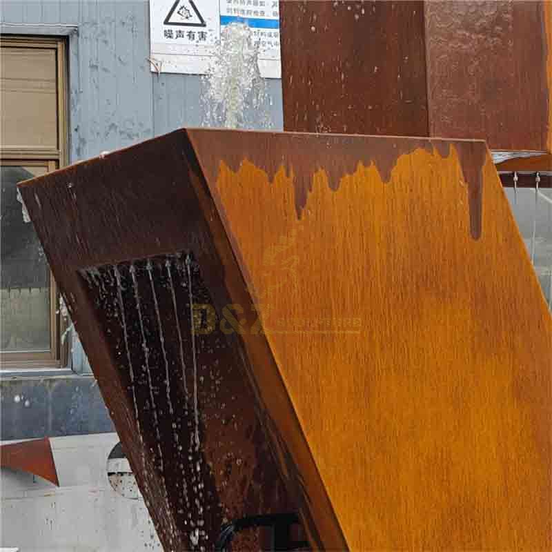 Custom Corten Steel Geometric Outdoor Fountain Sculpture DZ-535