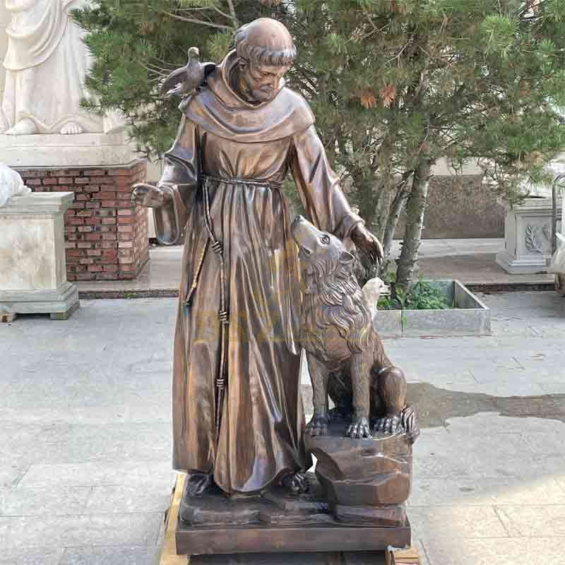 Life Size Bronze St. Francis and Wolf Statue for Sale DZ-537