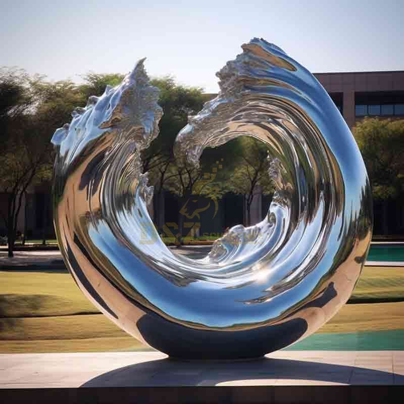 Large mirrored stainless steel metal wave sculptures for sale DZ-542