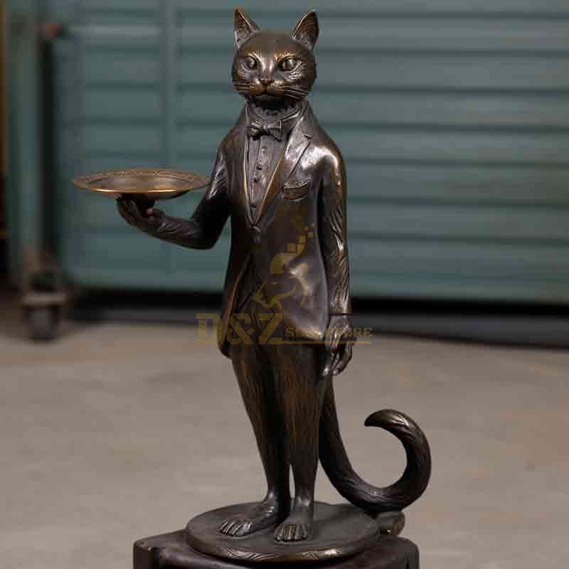 Bronze standing cat butler statue