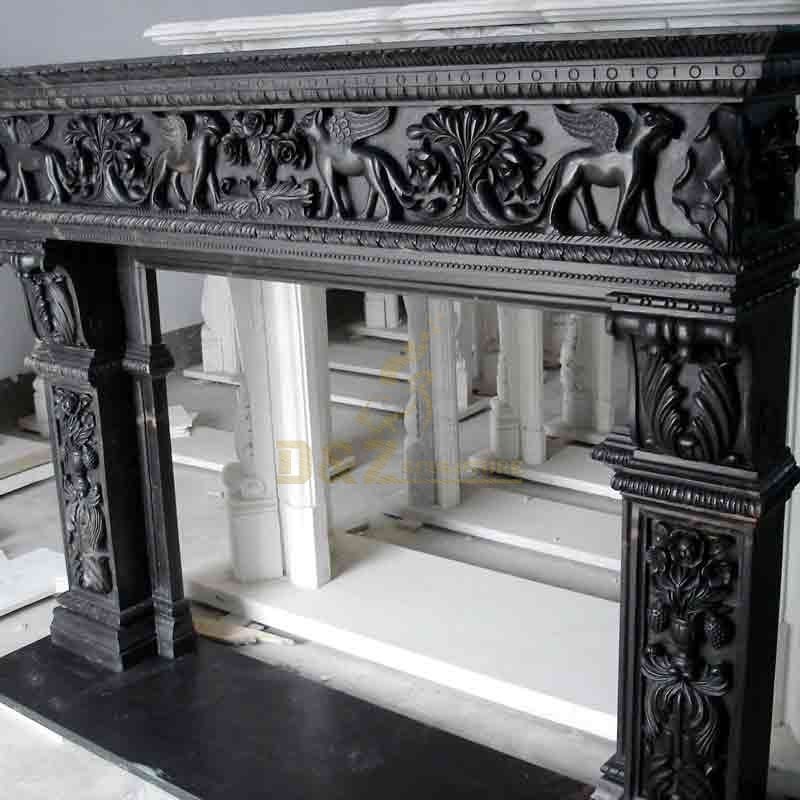 Black Marble Fireplace Mantel Surround Sculptures for Sale DZ-547