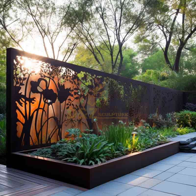 Garden Corten Steel Privacy Screen Sculpture with Flower Pond for Sale DZ-548