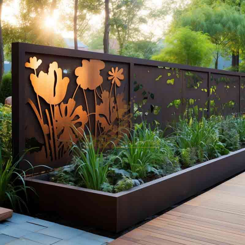 Garden Corten Steel Privacy Screen Sculpture with Flower Pond for Sale DZ-548