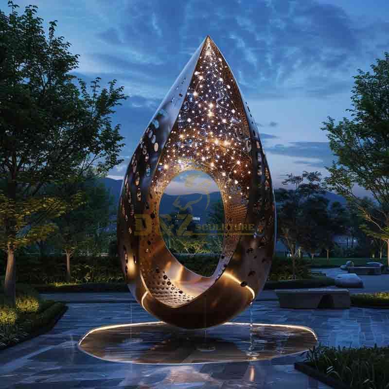 Custom modern large metal water drop shaped fountain sculpture DZ-549