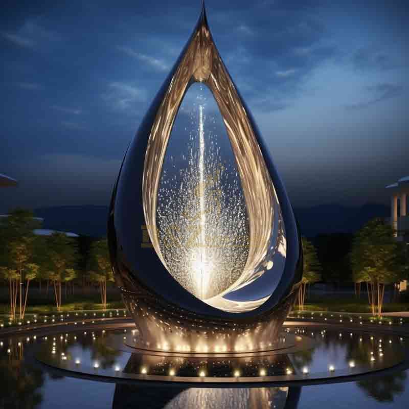 Custom modern large metal water drop shaped fountain sculpture DZ-549