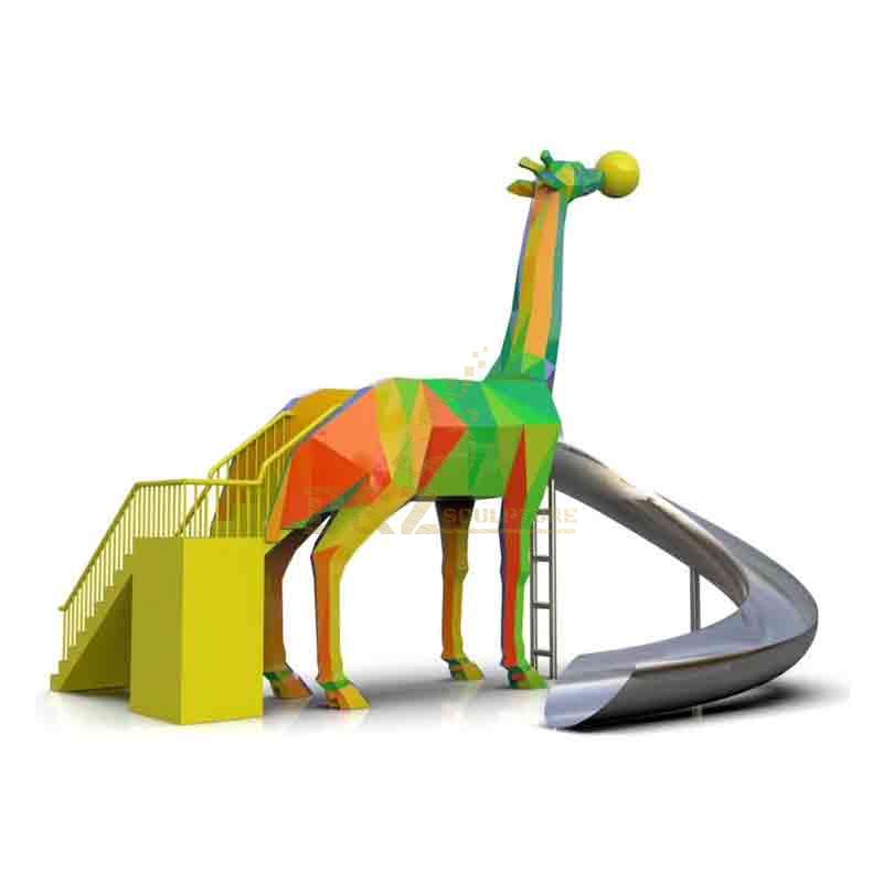 Modern metal giraffe sculpture slide for playground project DZ-551