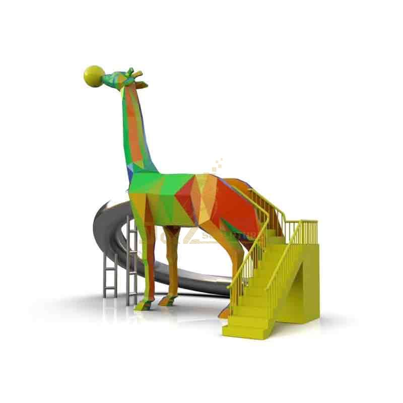 Modern metal giraffe sculpture slide for playground project DZ-551