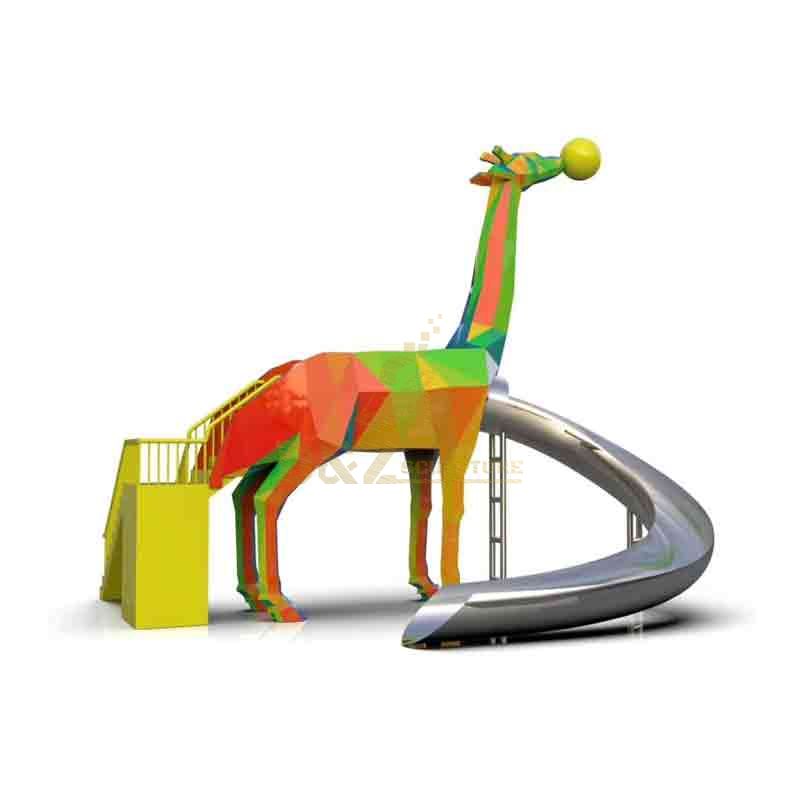 Modern metal giraffe sculpture slide for playground project DZ-551