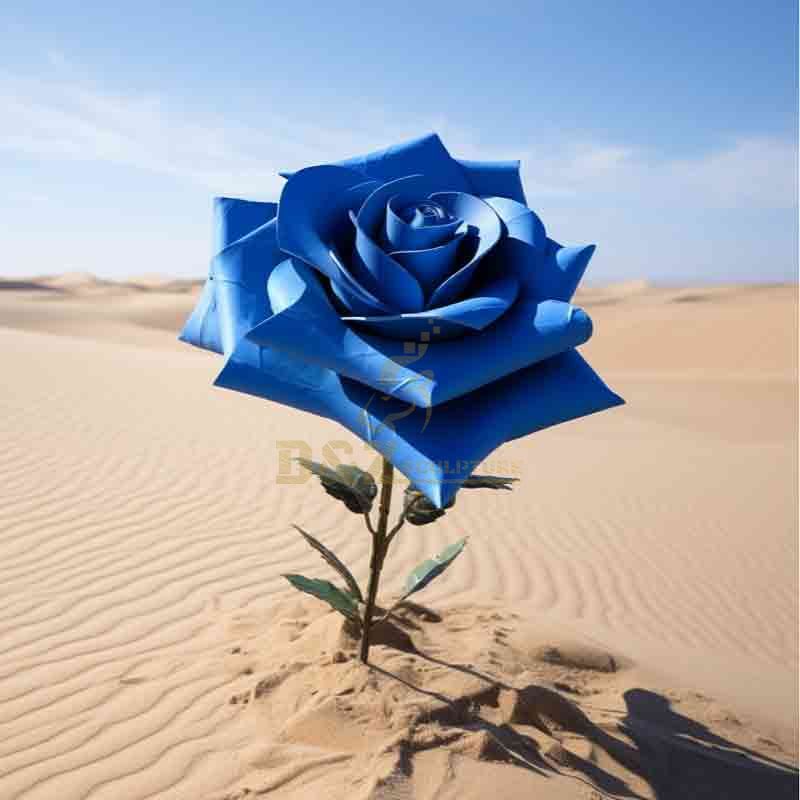 Large Blue Metal Rose Sculpture: Dream Journey of Love DZ-557