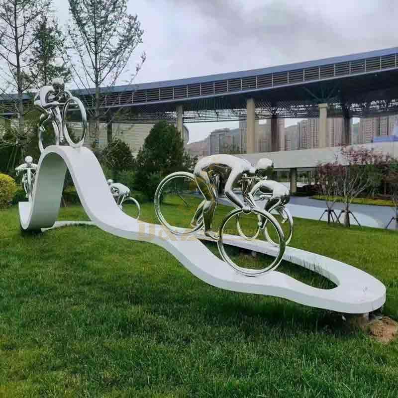 Stainless Steel Abstract Bicycle Figure Sculpture – Modern Metal Art DZ-561