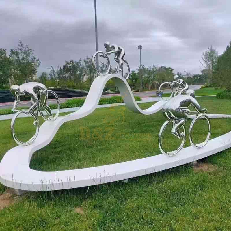 Stainless Steel Abstract Bicycle Figure Sculpture – Modern Metal Art DZ-561