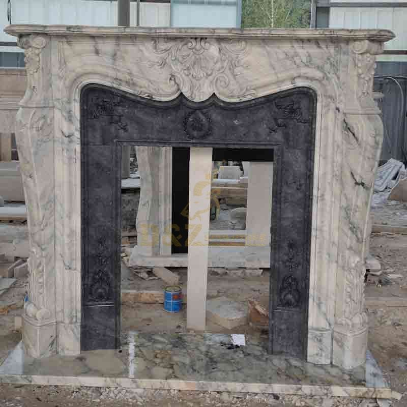 Custom Marble Fireplace Mantel Surround Sculpture with Flower Decorations DZ-566