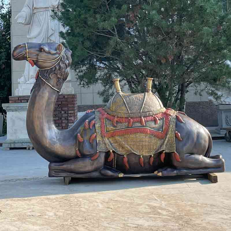 Large horizontal bronze camel statue for sale with exquisite saddle decoration DZ-568