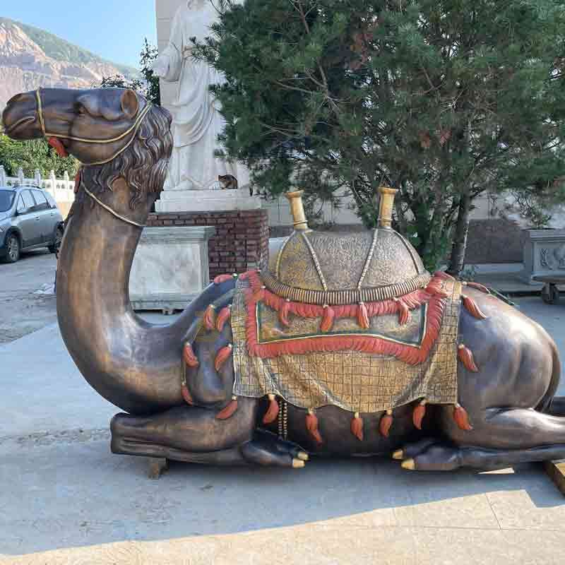 Large horizontal bronze camel statue for sale with exquisite saddle decoration DZ-568