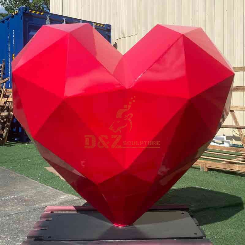 Modern Geometric Abstract Metal Red Heart Sculpture for Sale DZ-569