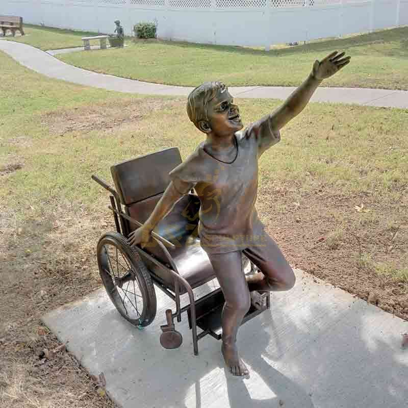 Boy in wheelchair bronze statue custom figure statue DZ-572