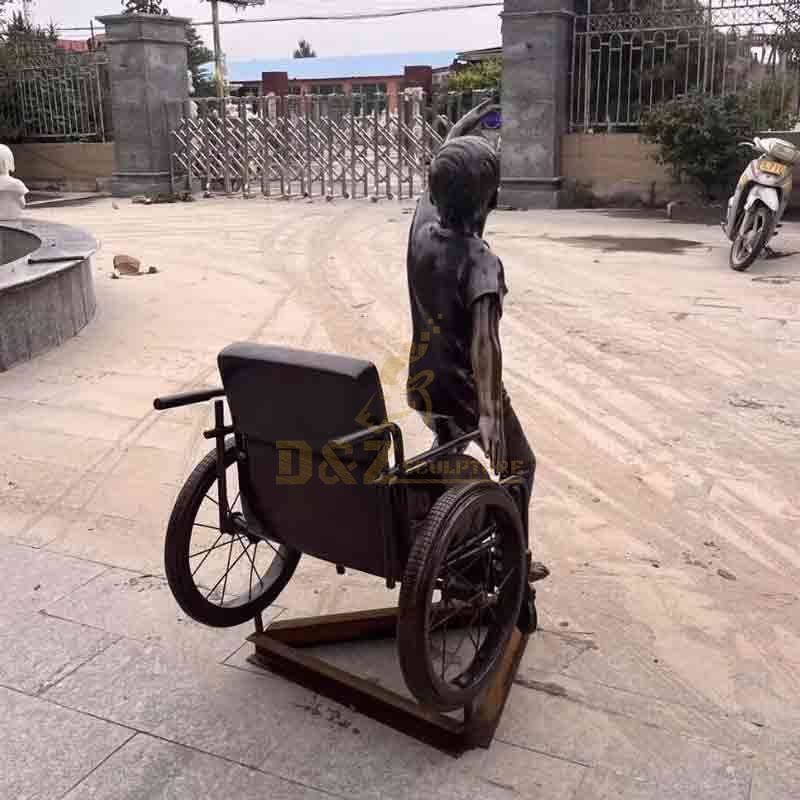 Boy in wheelchair bronze statue custom figure statue DZ-572