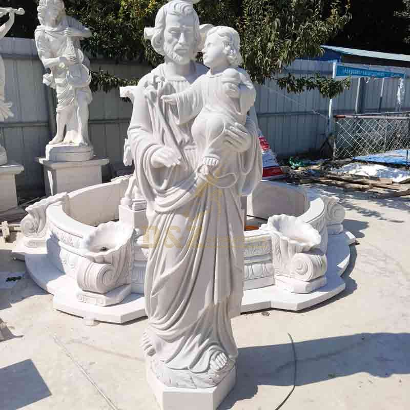 White Marble Joseph Holding Baby Jesus Statue for Sale DZ-574