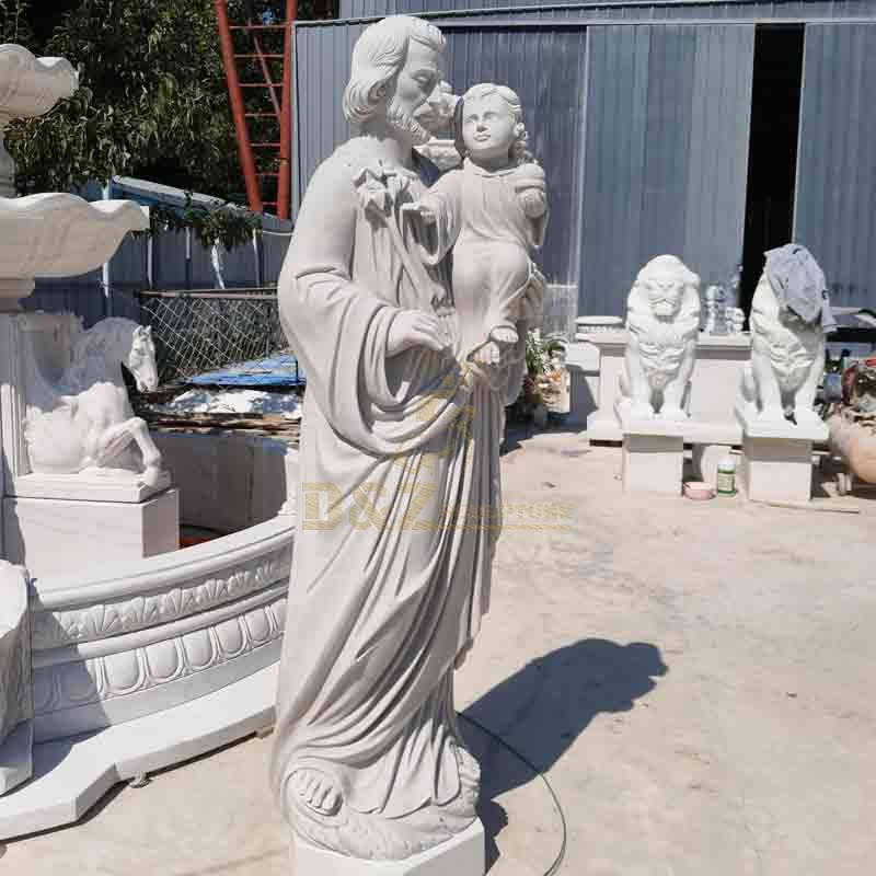 White Marble Joseph Holding Baby Jesus Statue for Sale DZ-574