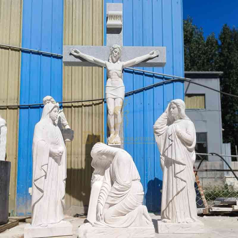 Large outdoor marble Jesus Crucifixion sculpture Jesus cross and saints memorial sculpture DZ-577