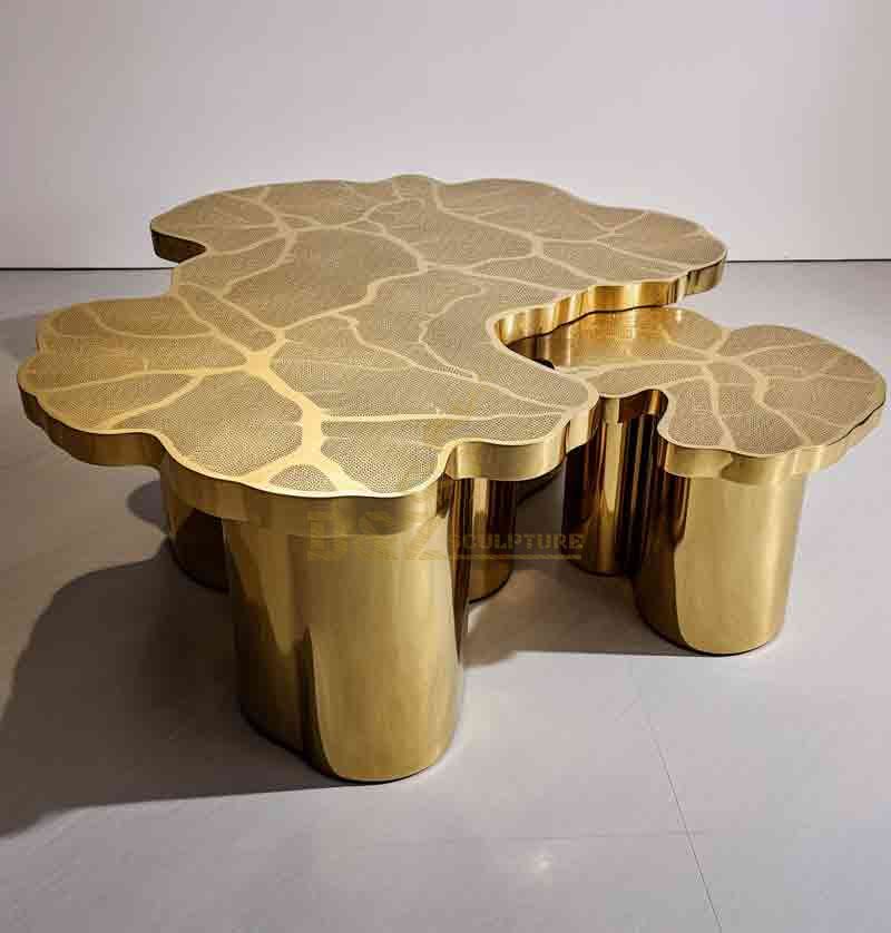 Gold Metal Map Coffee Table Luxury Modern Furniture Hotel Club Villa DZ-583