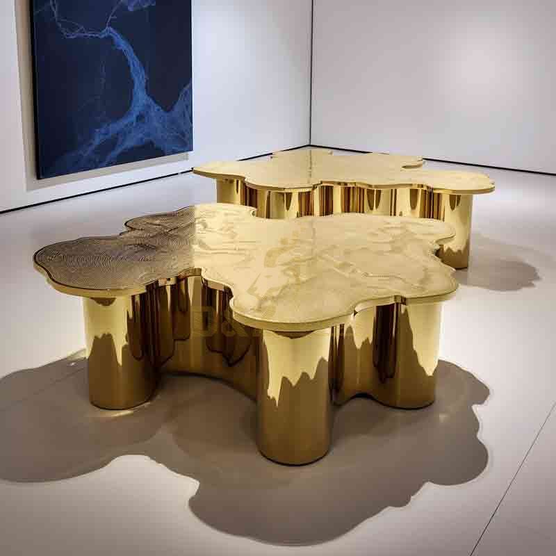 Gold Metal Map Coffee Tables Luxury Modern Furniture Hotel Club Villa DZ-583