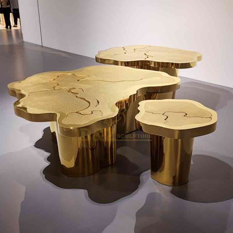 Gold Metal Map Coffee Tables Luxury Modern Furniture Hotel Club Villa DZ-583