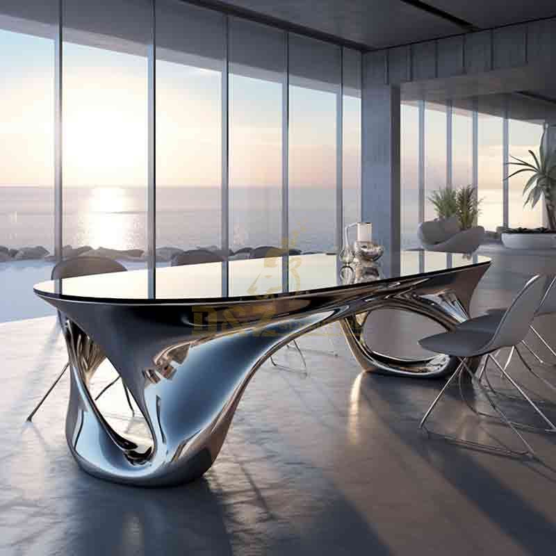 High-end custom stainless steel art dining table sculpture hotel restaurant DZ-586