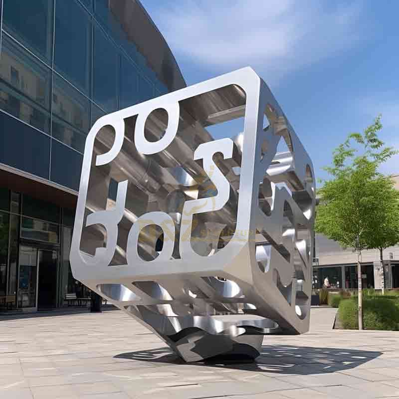 Large custom stainless steel hollow letter cube sculpture DZ-587