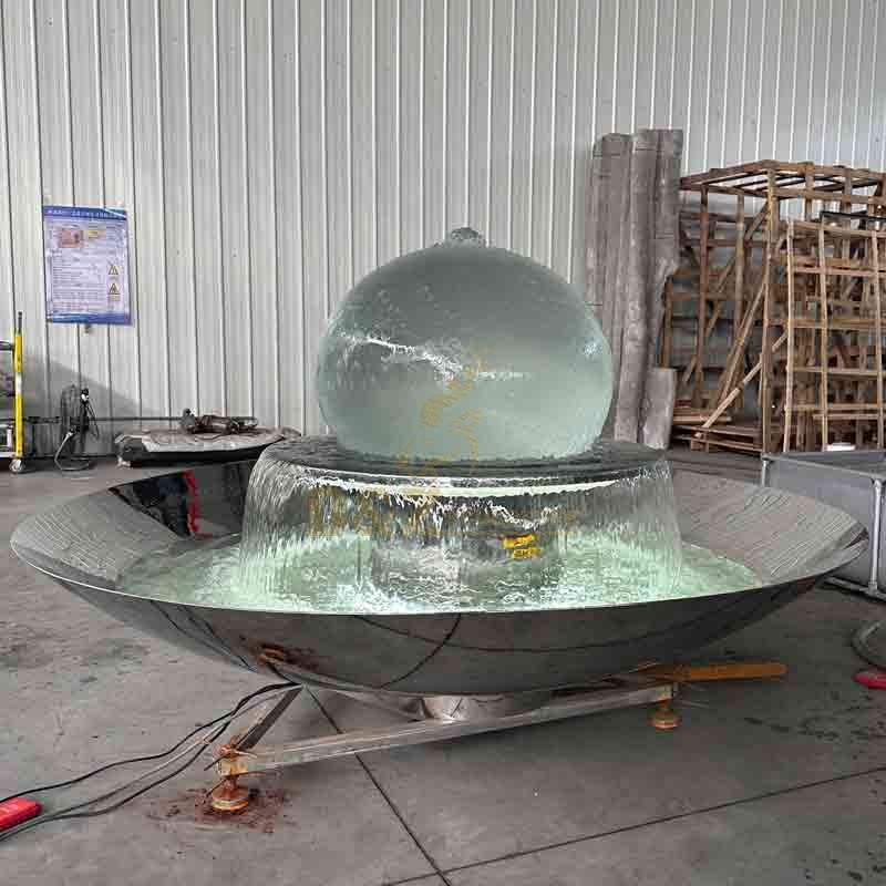 Acrylic sphere with stainless steel bowl water fountain sculpture for garden DZ-589