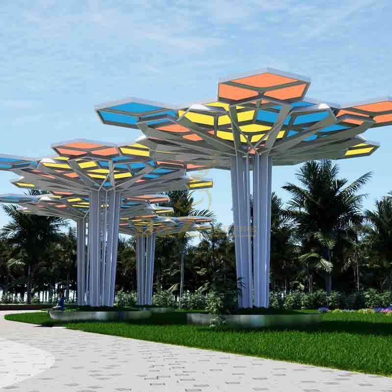 Geometric tree-shaped metal landscape pergola sculpture architectural sculpture DZ-595