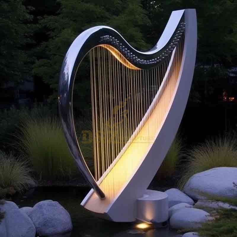 Large Metal Harp Sculpture: Garden Abstract Music Art Sculpture DZ-604