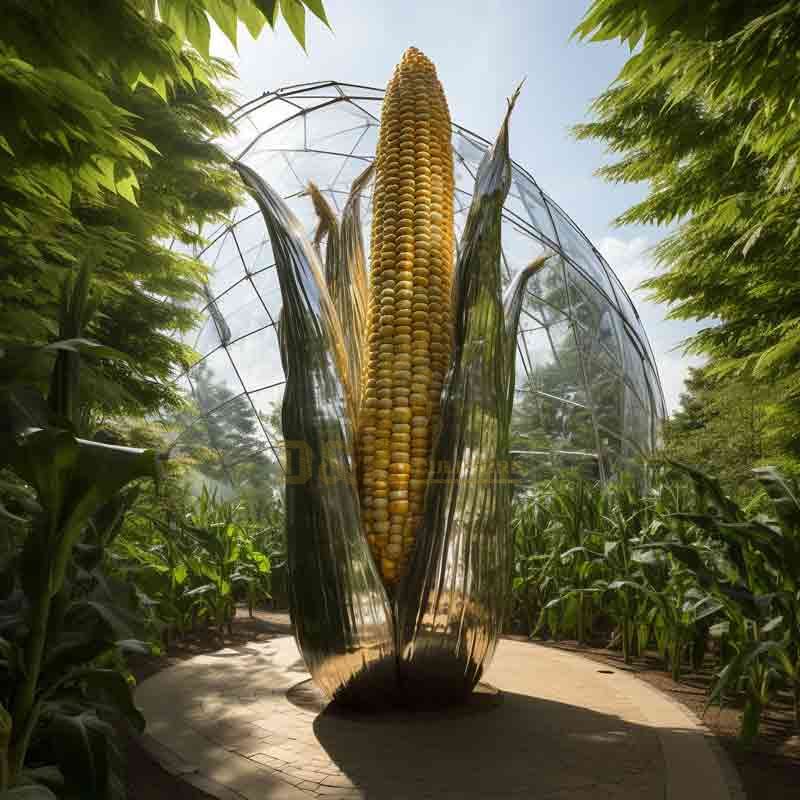 Custom giant stainless steel corn sculpture: farm field art installation