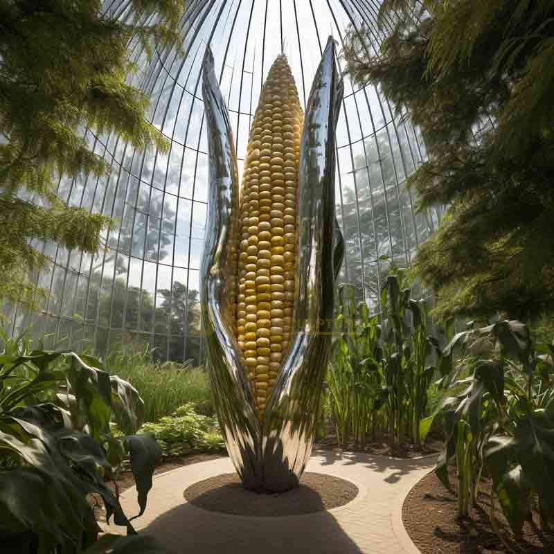 Custom giant stainless steel corn sculpture: farm field art installation