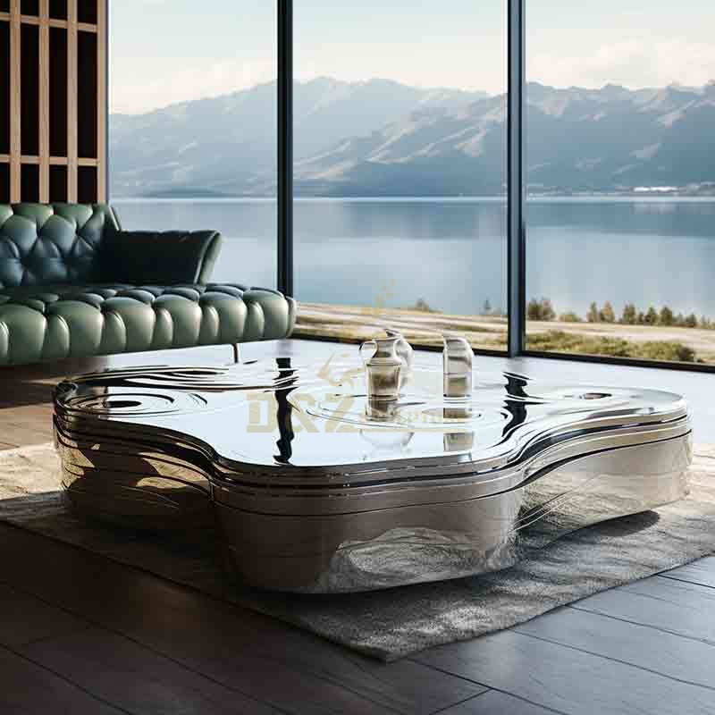 Lake Shape Modern Coffee Table Stainless Steel Mirror