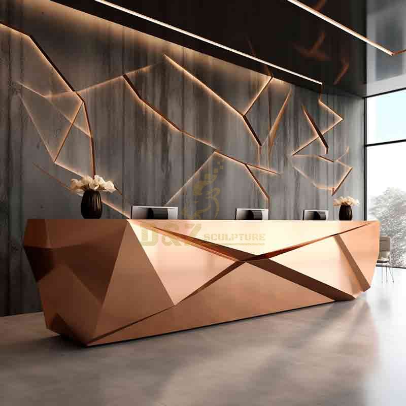 modern luxury gold-plated three-dimensional geometric hotel reception desk