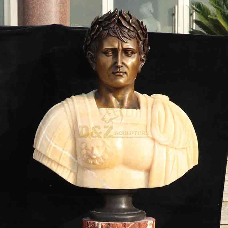 Modern male bronze and jade bust statue