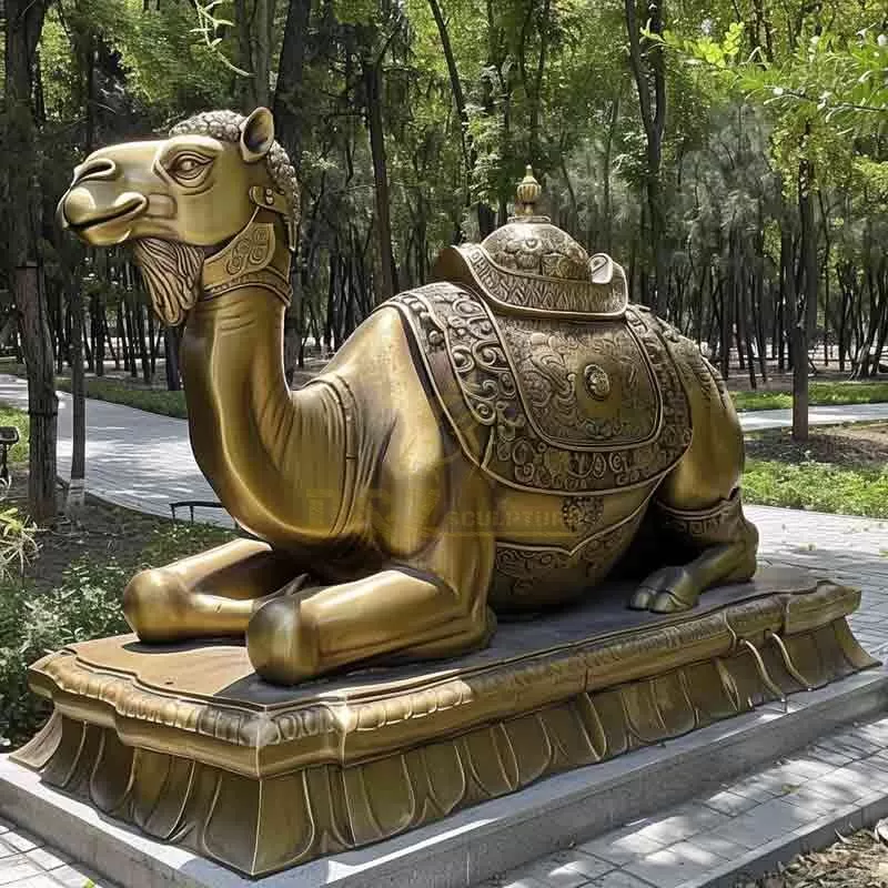 Outdoor life size vintage brass camel statue for sale