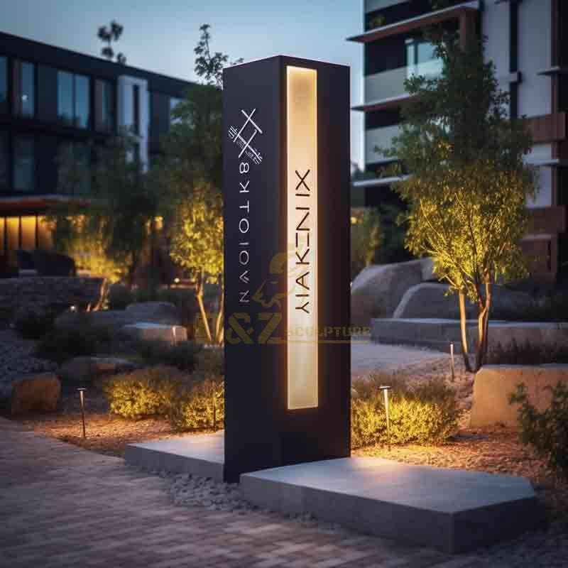 Corporate Corten Steel Sculpture Logo with Light